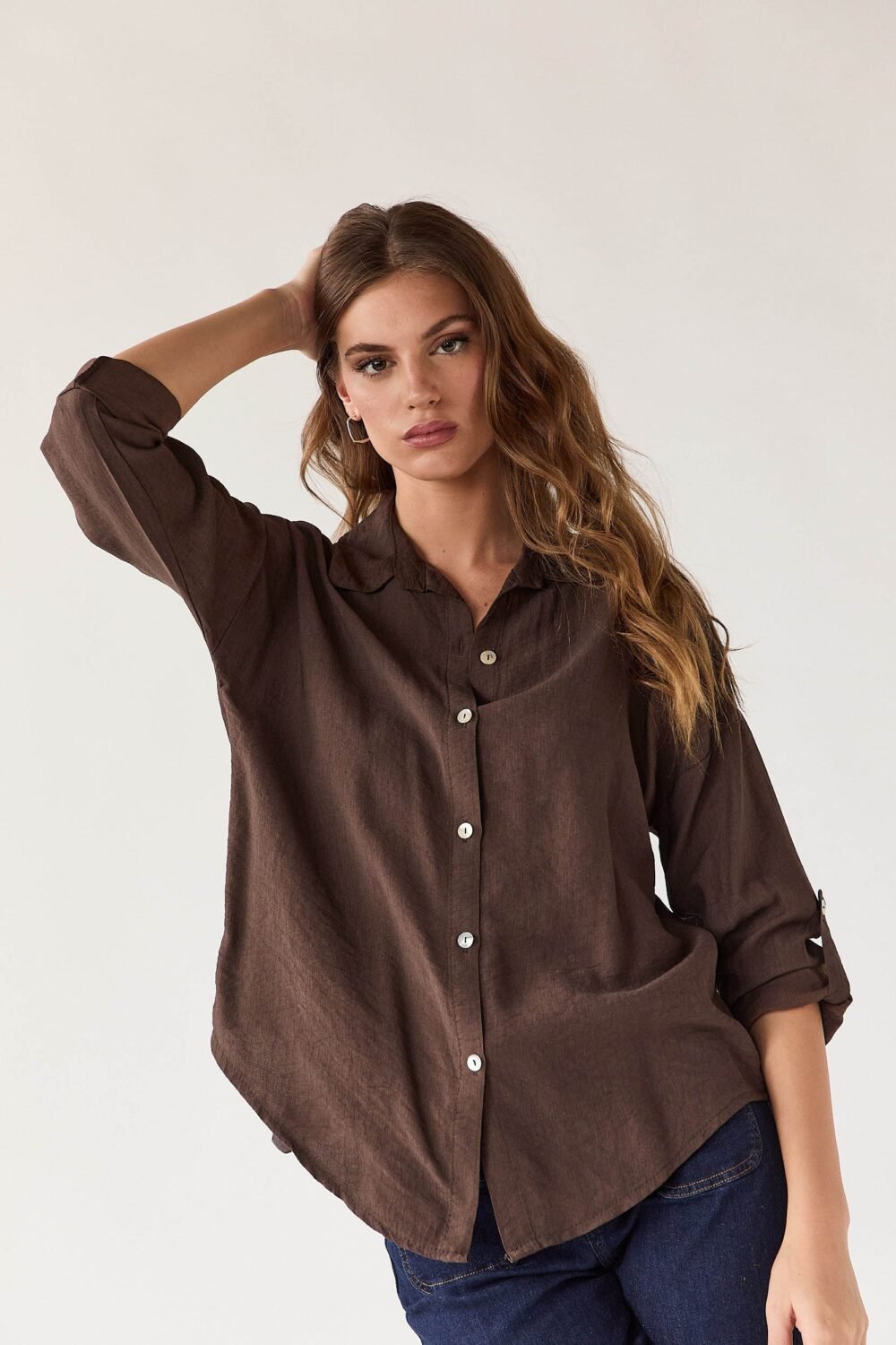 Camisa lisa fluida marrón