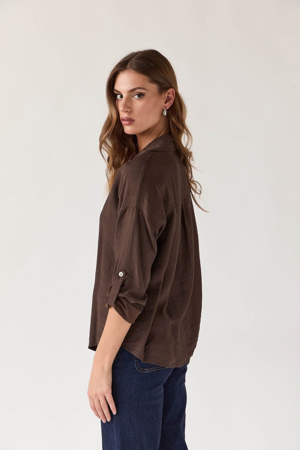 Camisa lisa fluida marrón