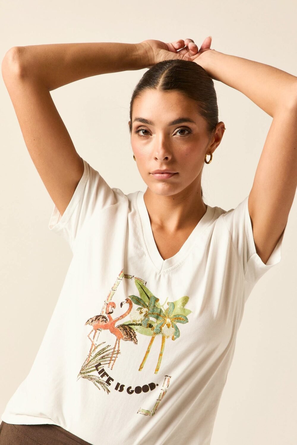 Camiseta manga corta flamencos blanco