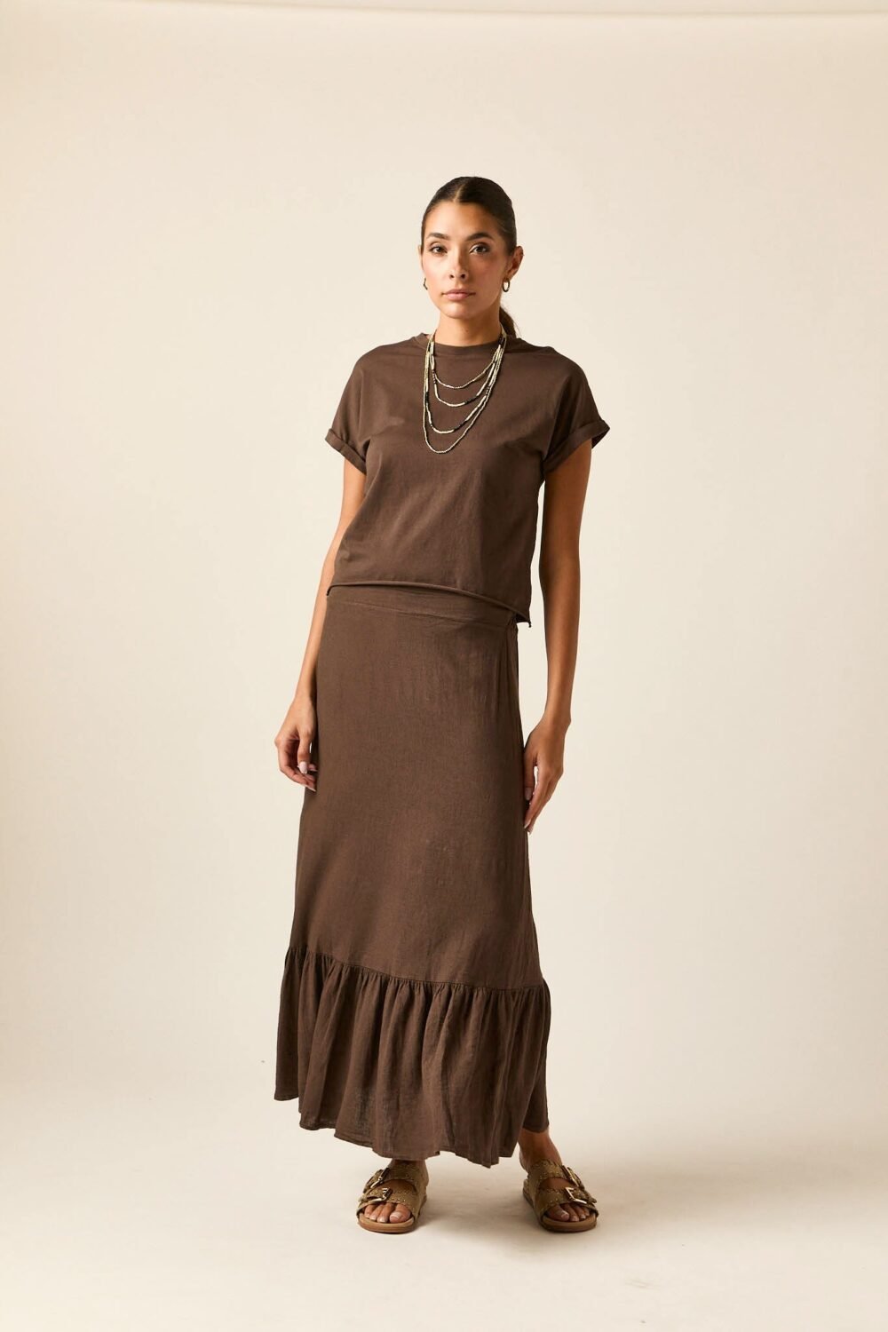 Camiseta manga corta lisa marrón