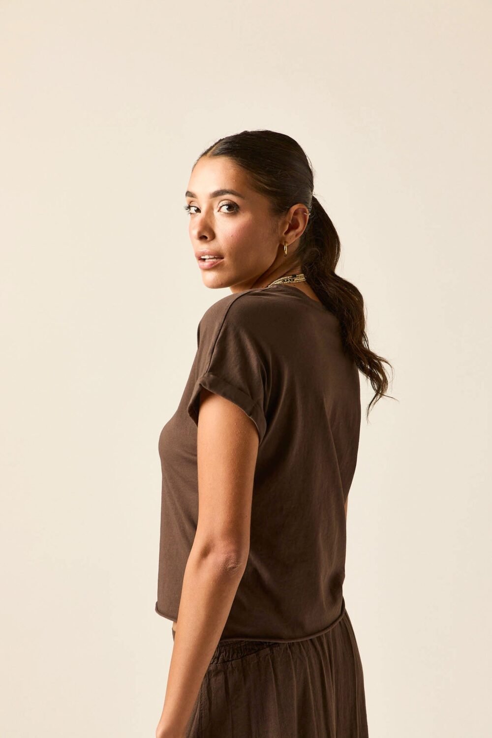 Camiseta manga corta lisa marrón