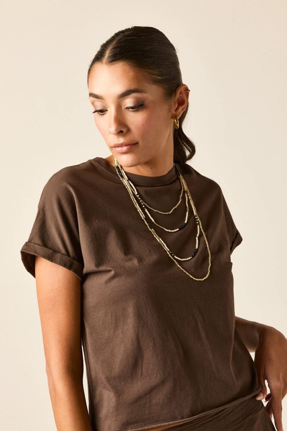 Camiseta manga corta lisa marrón
