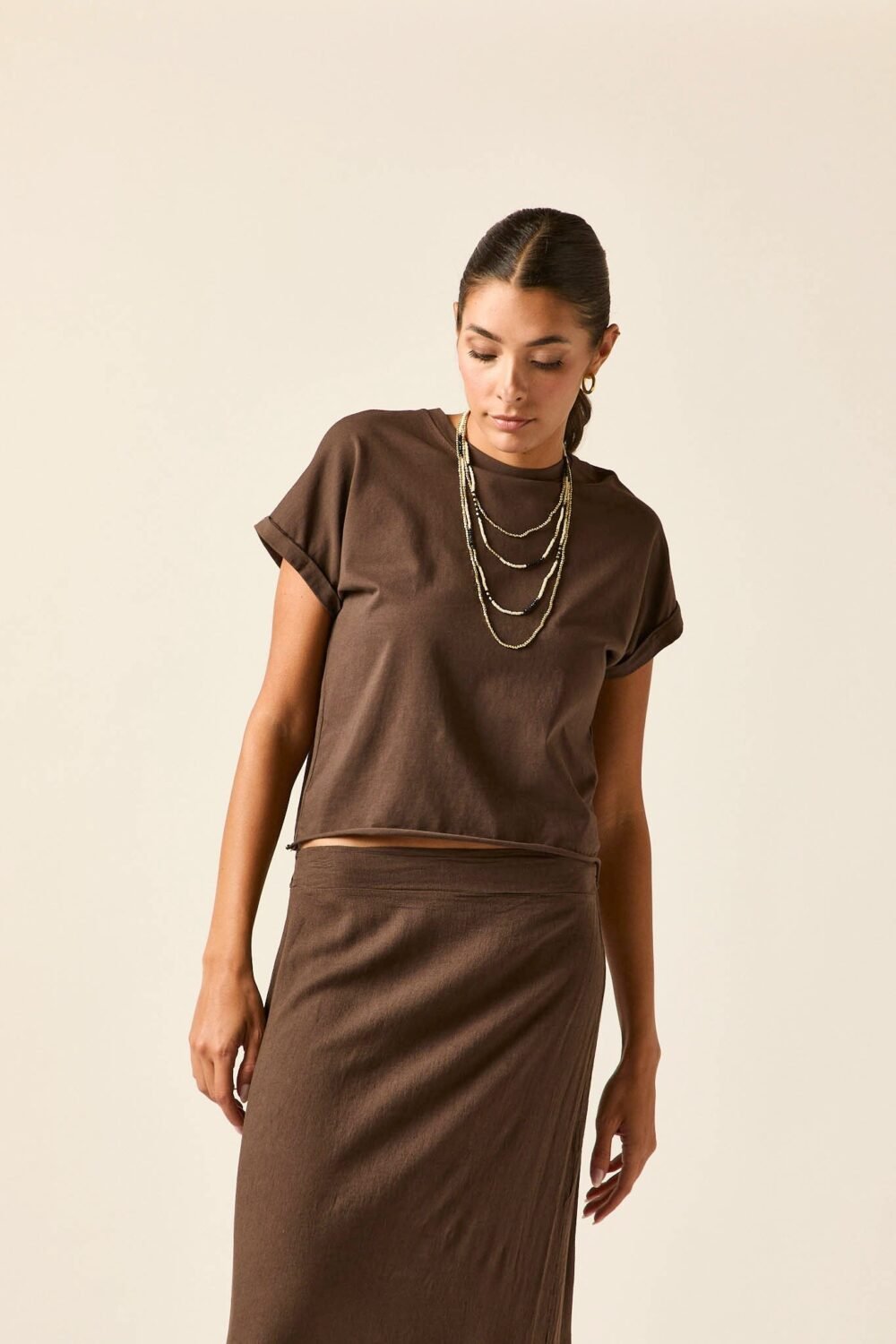 Camiseta manga corta lisa marrón