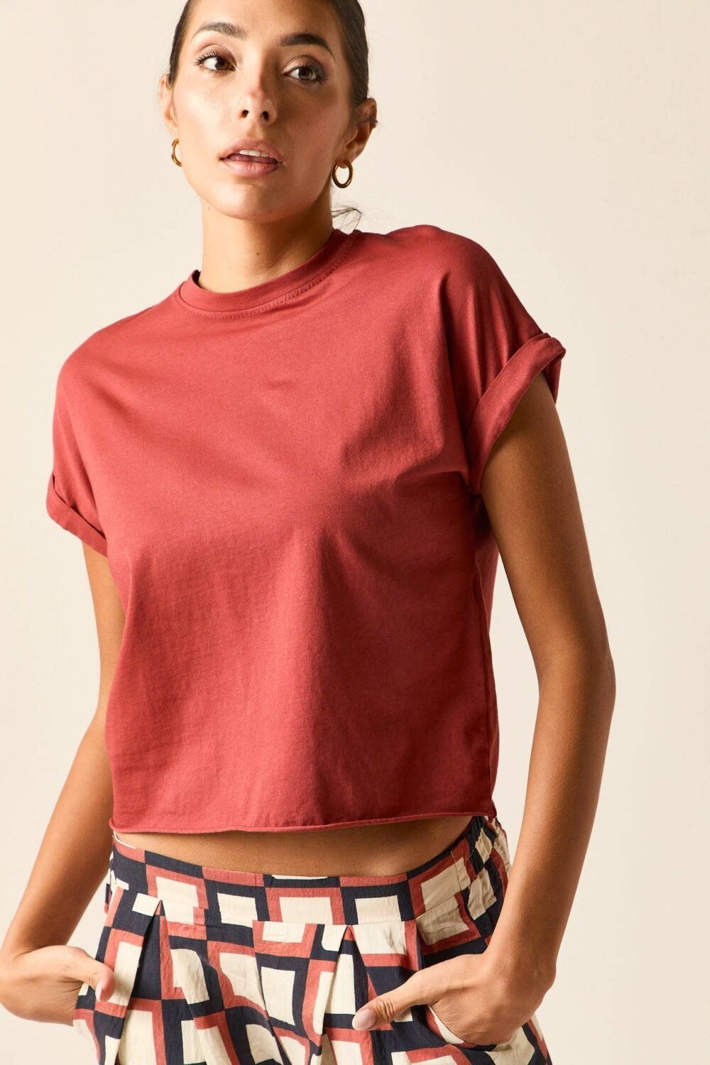 Camiseta manga corta lisa teja