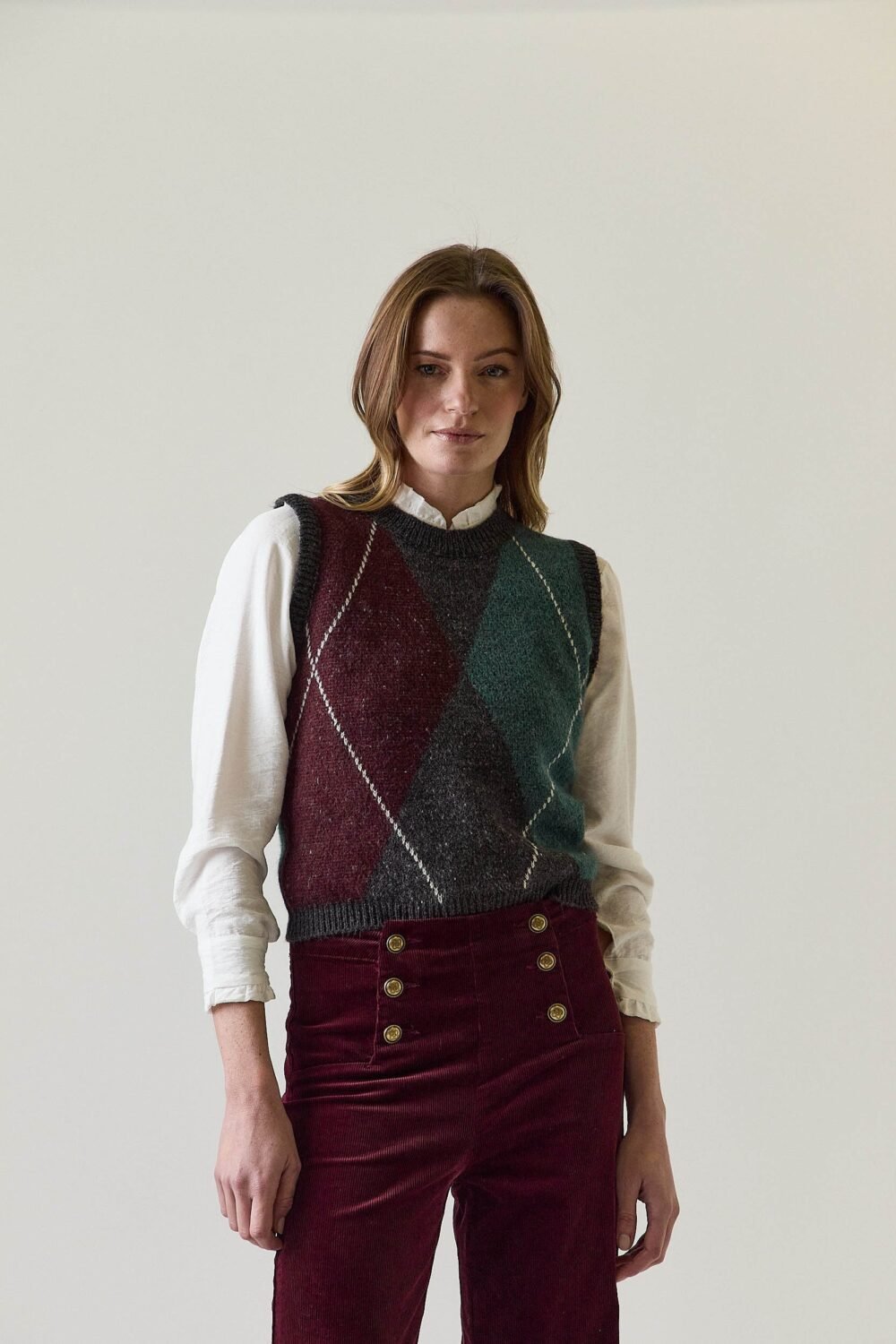 Vest de punto rombos verde