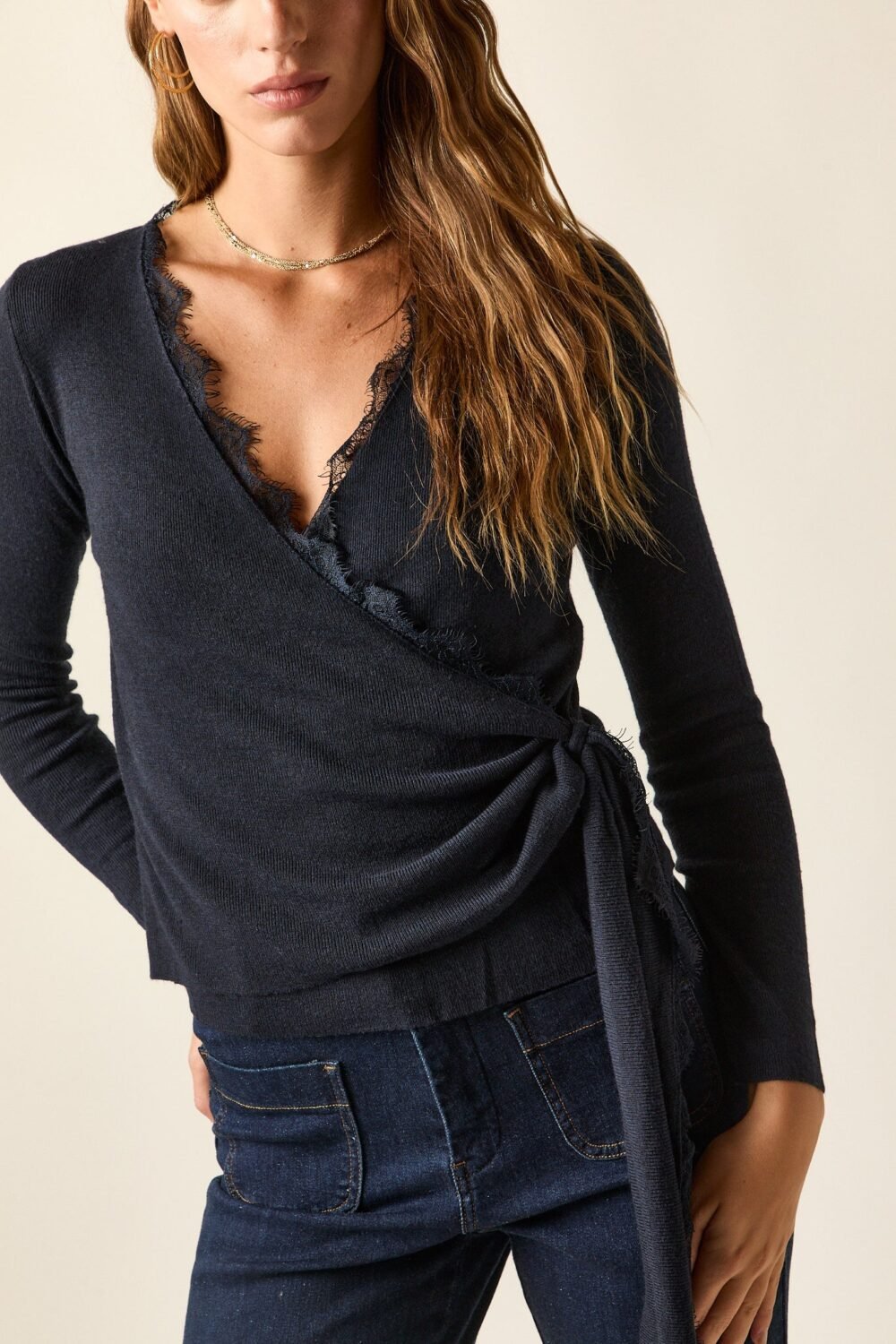 Jersey cruzado encaje Azul marino