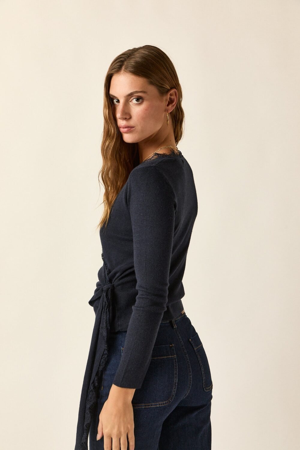 Jersey cruzado encaje Azul marino