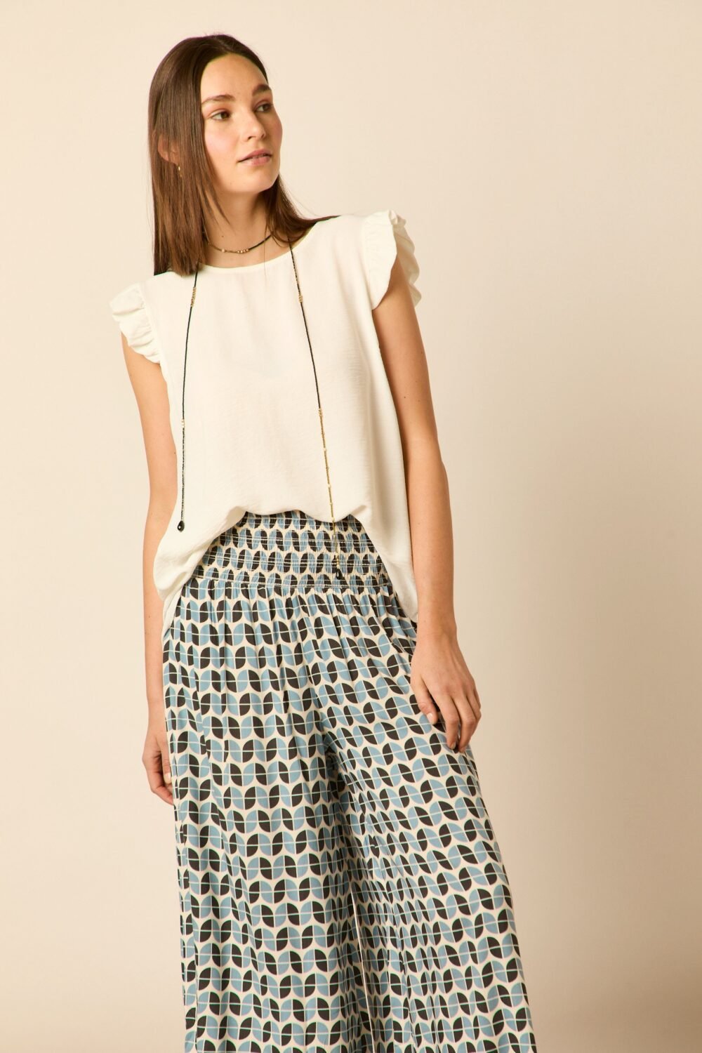 Blusa manga volante Blanco