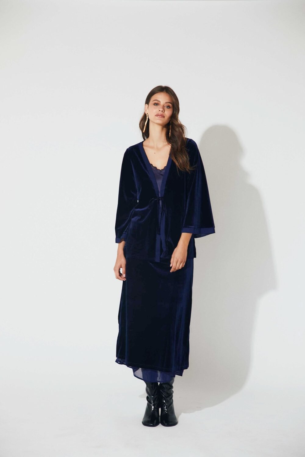 Falda midi terciopelo azul