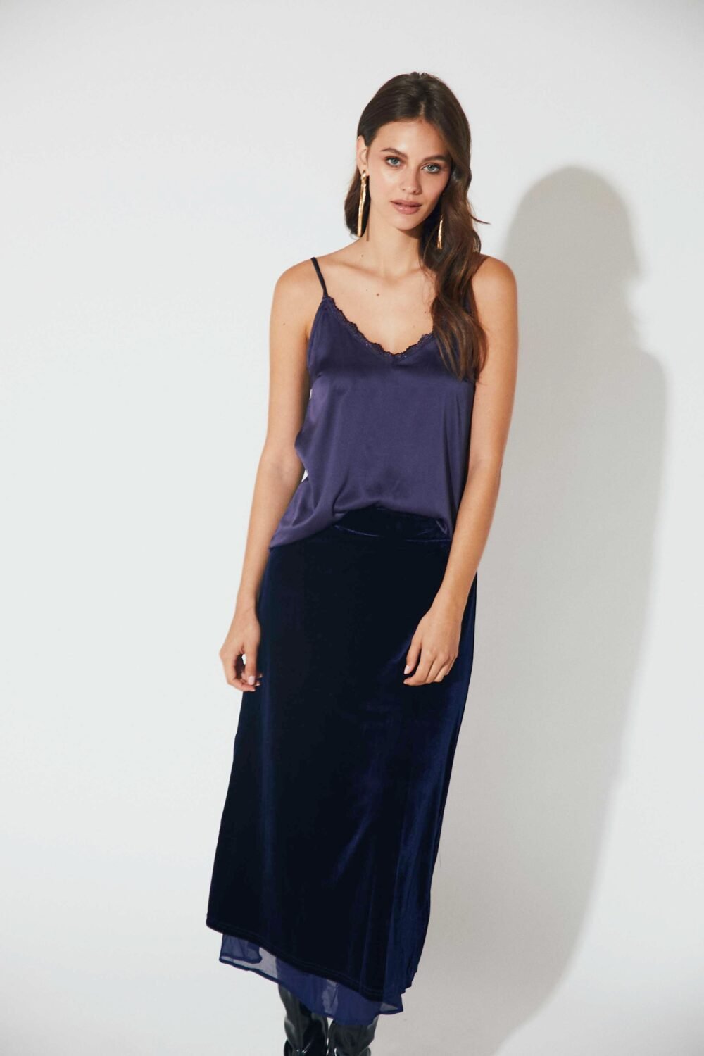 Falda midi terciopelo azul