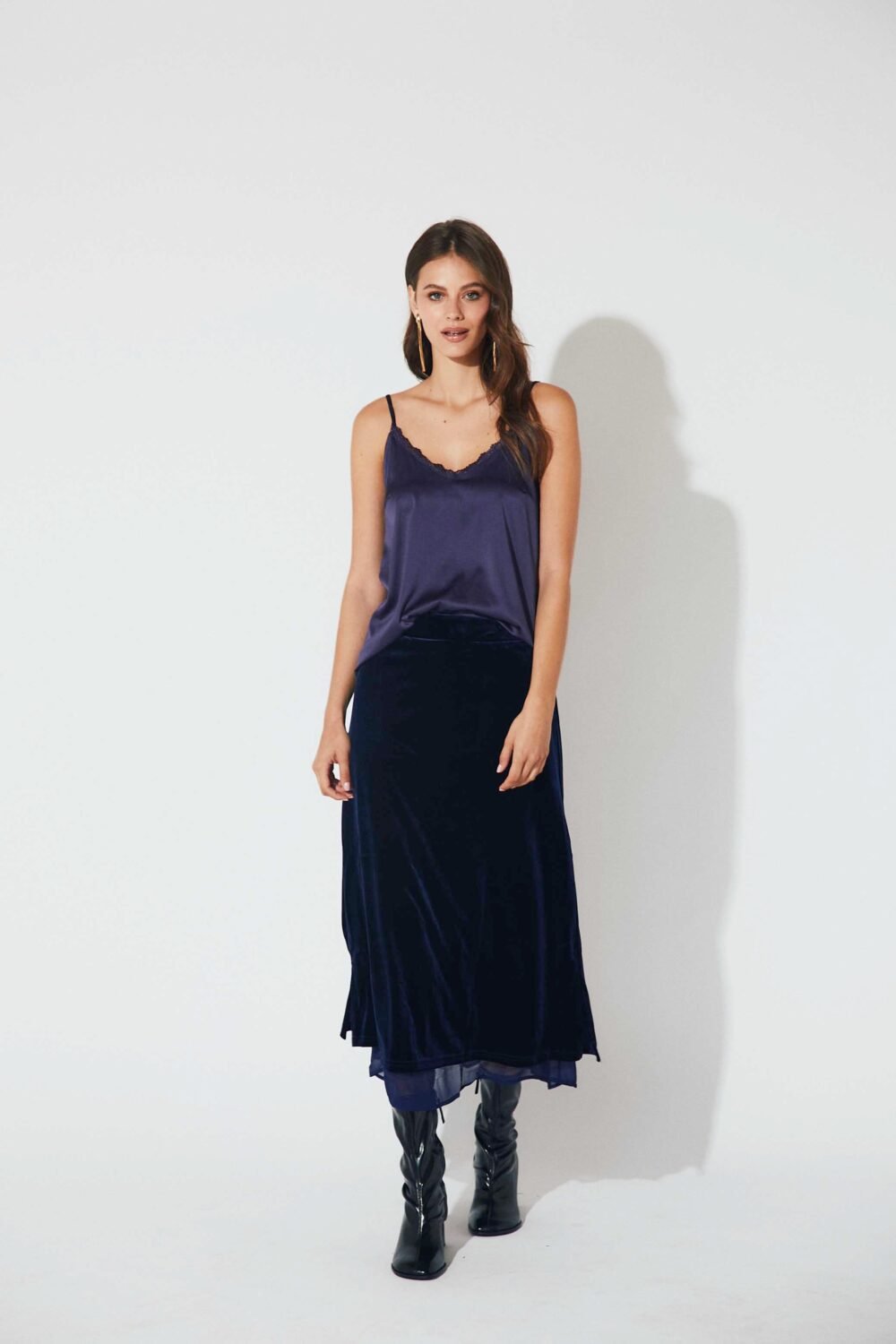 Falda midi terciopelo azul