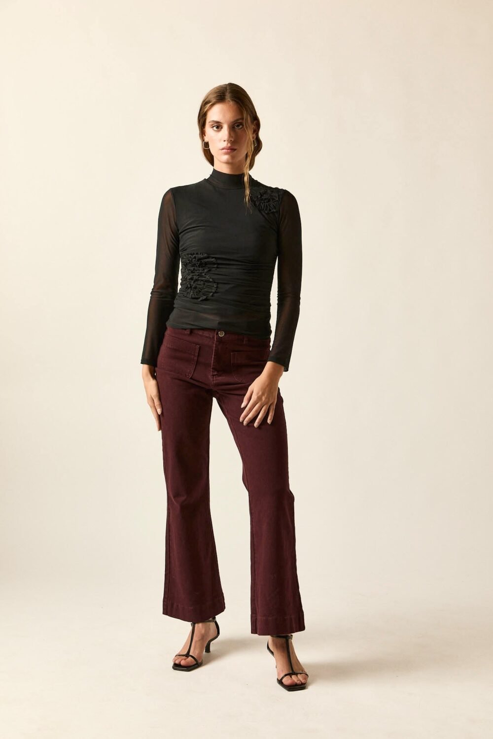 Jeans pockets burdeos