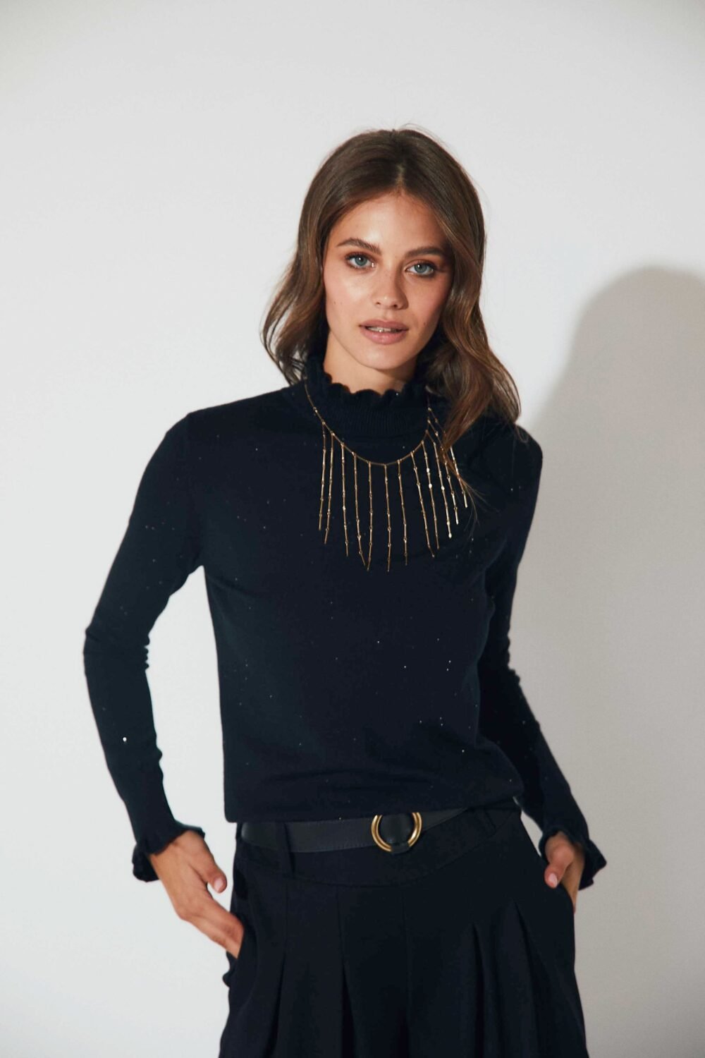 Jersey ribete brillos negro