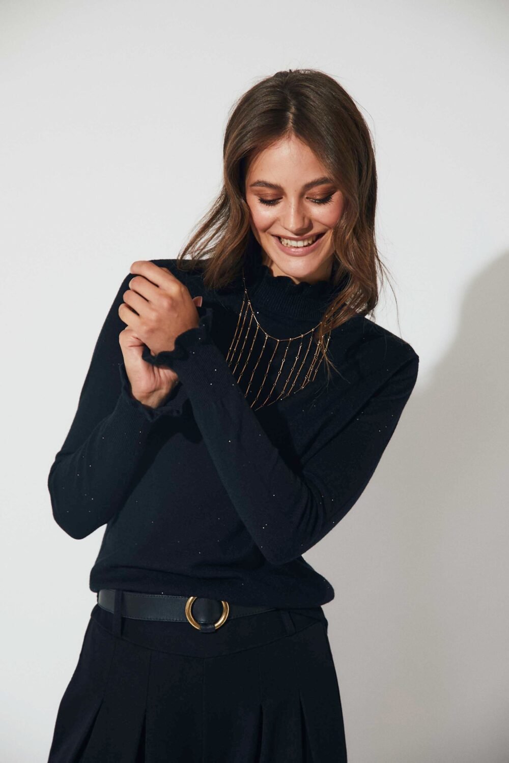 Jersey ribete brillos negro