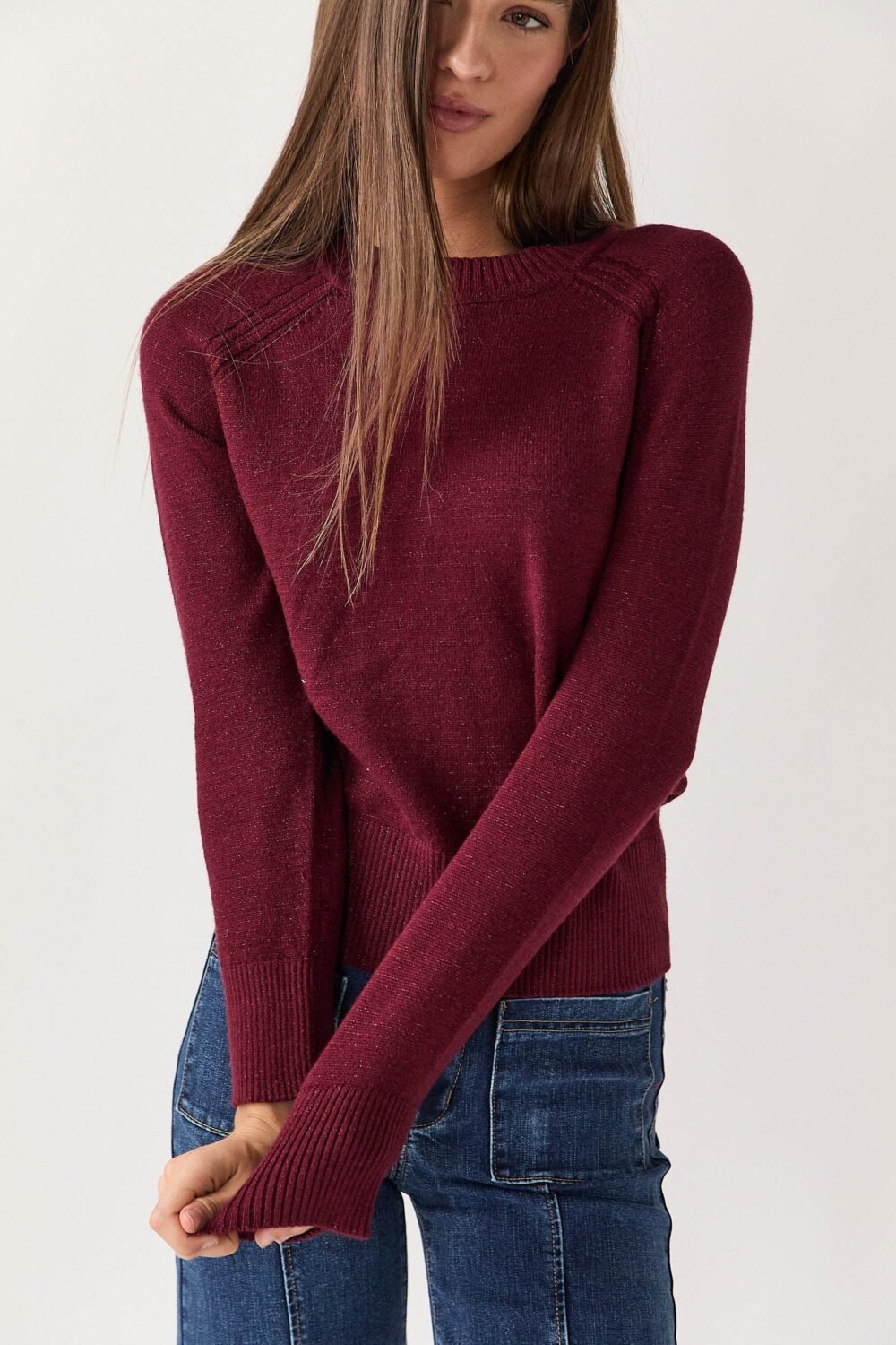 Jersey basico brillos burdeos
