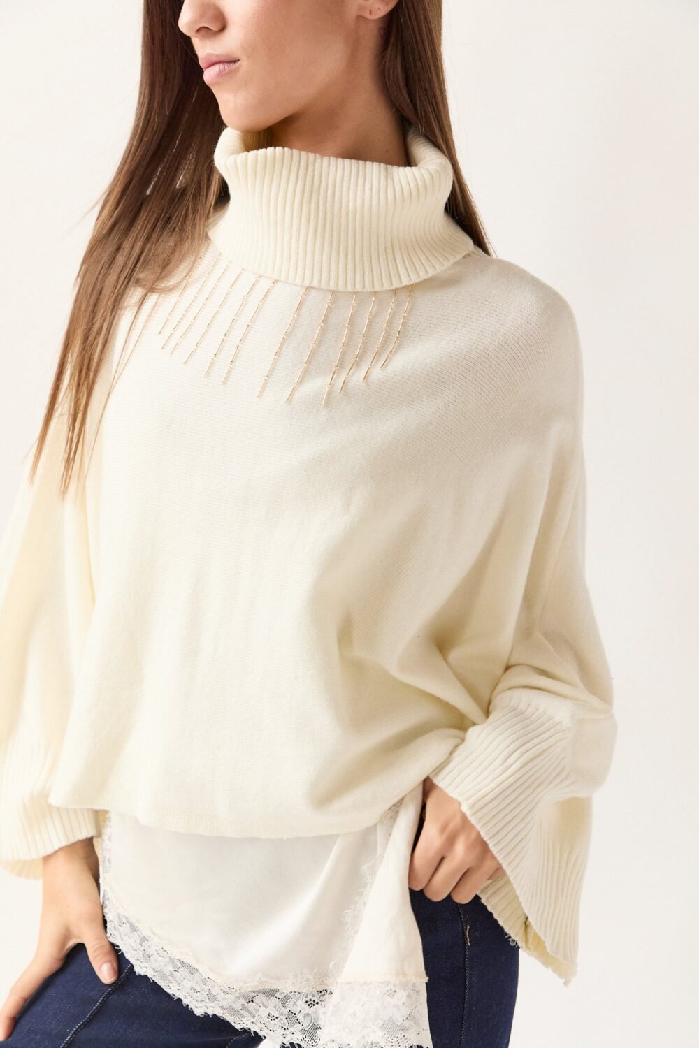 Jersey capa cuello vuelto crudo