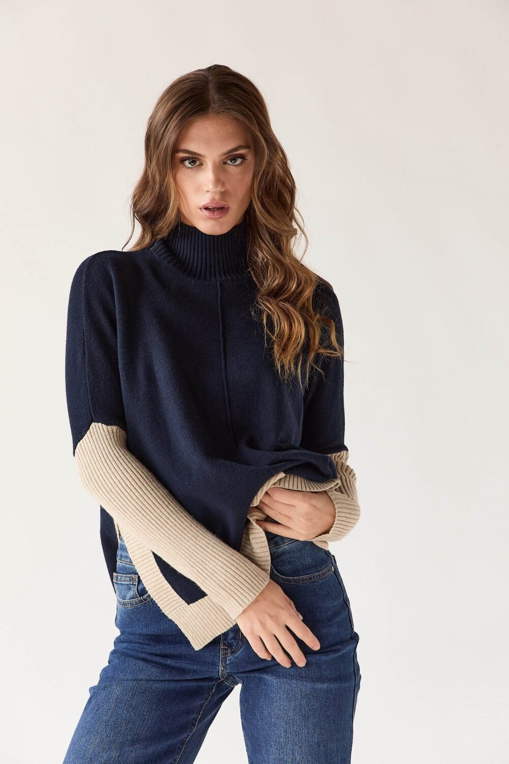 Jersey manga contraste bicolor azul marino