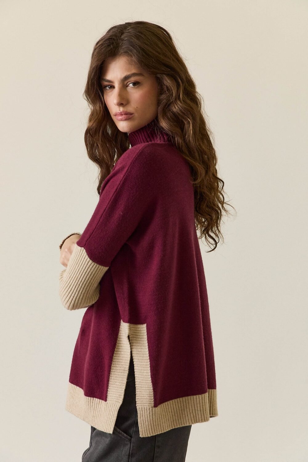 Jersey manga contraste bicolor granate