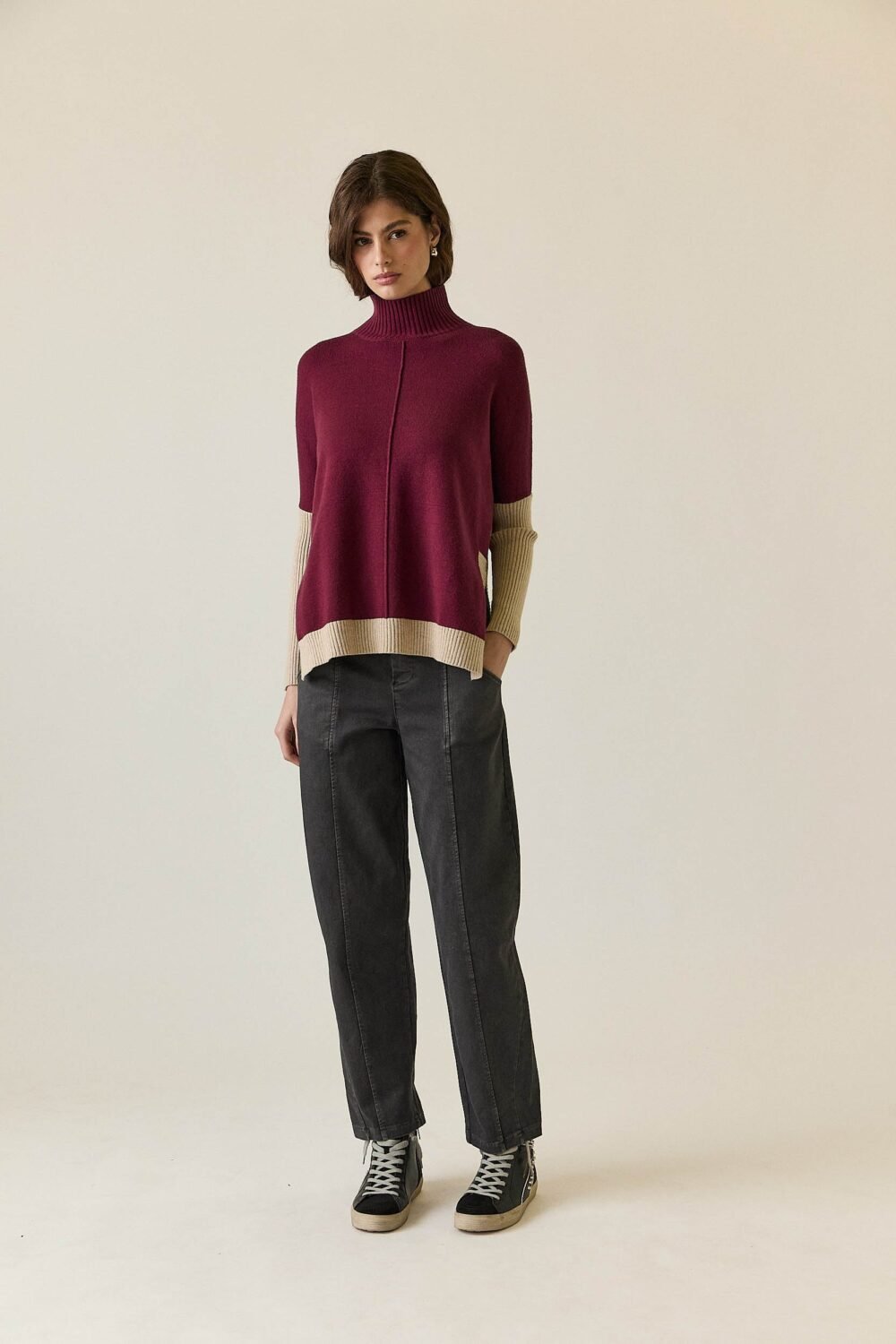 Jersey manga contraste bicolor granate