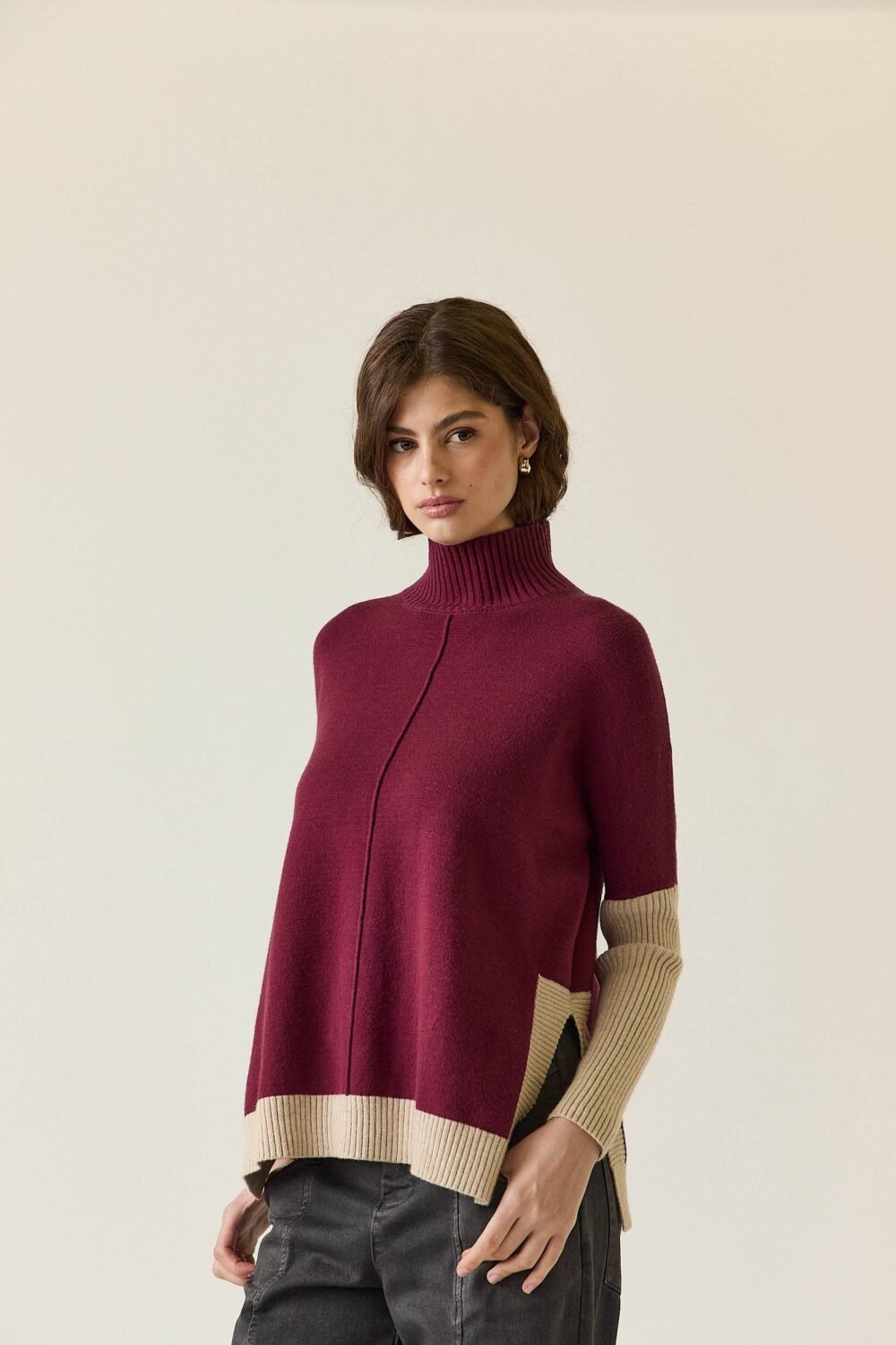 Jersey manga contraste bicolor granate