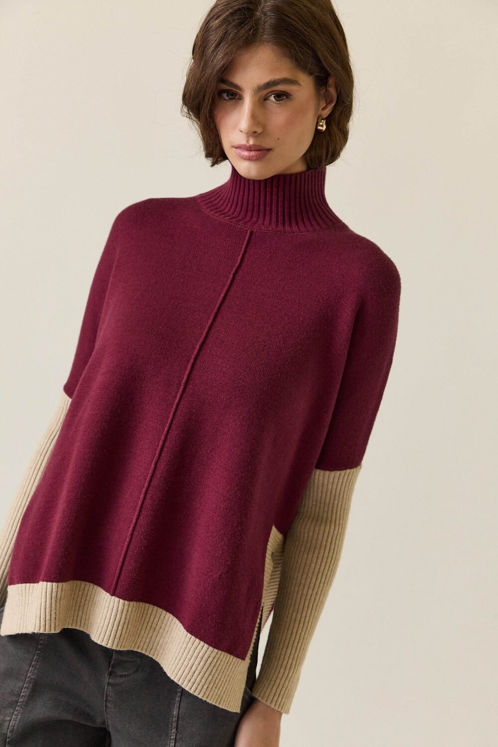 Jersey manga contraste bicolor granate