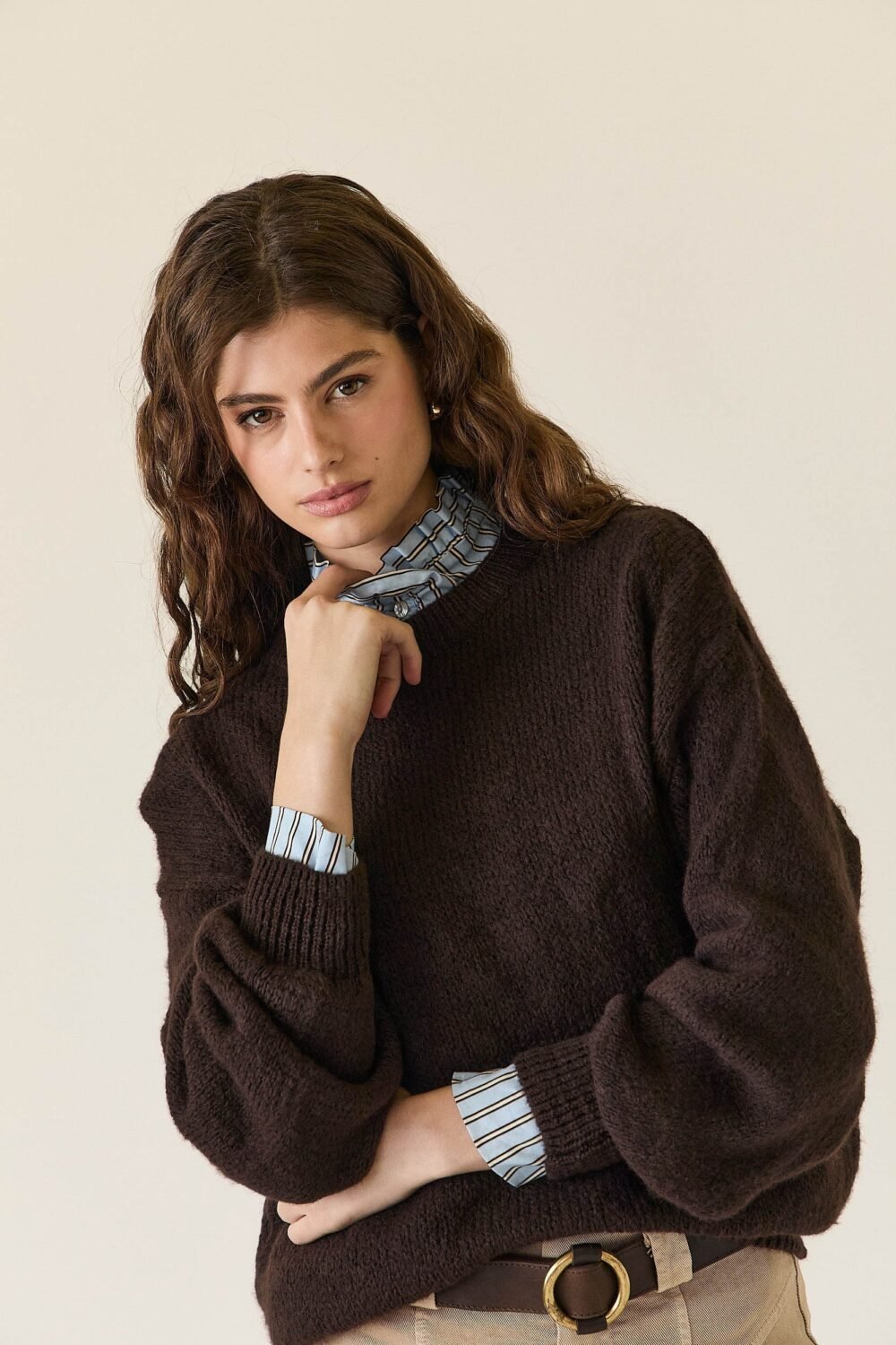 Jersey oversize manga globo Marrón