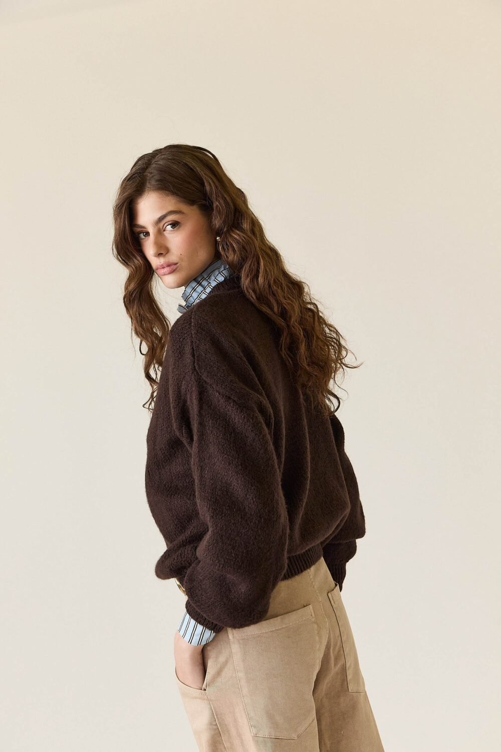 Jersey oversize manga globo Marrón