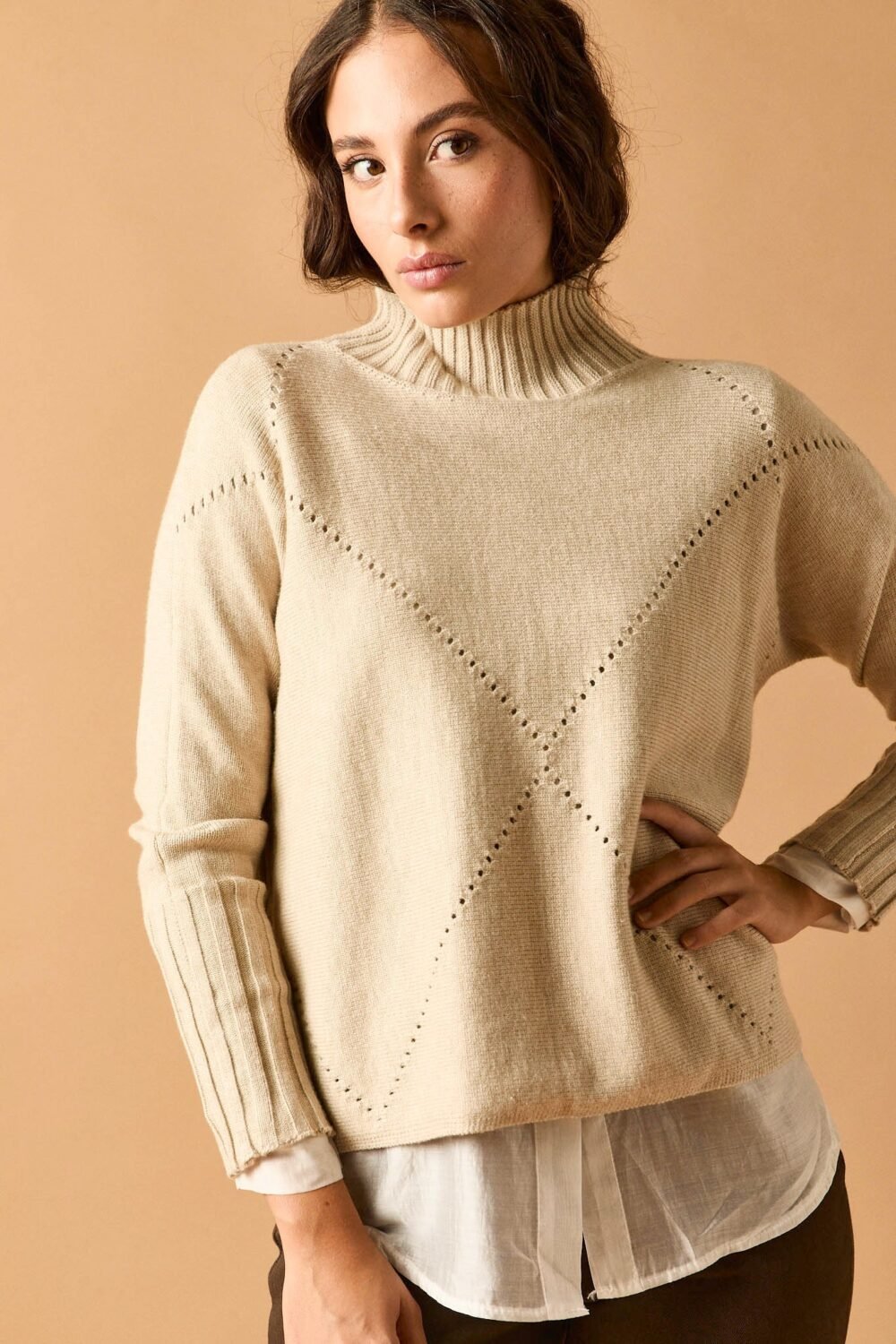 Jersey rombos calado beige