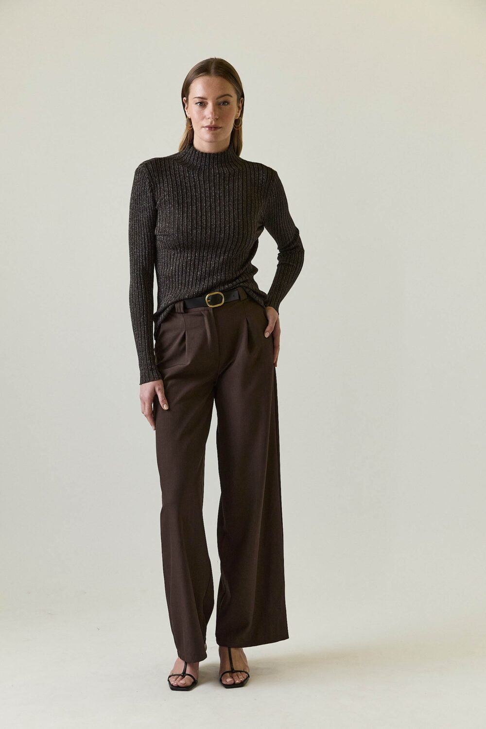 Jersey lurex canalé marrón