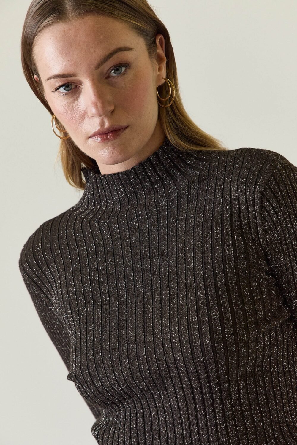 Jersey lurex canalé marrón