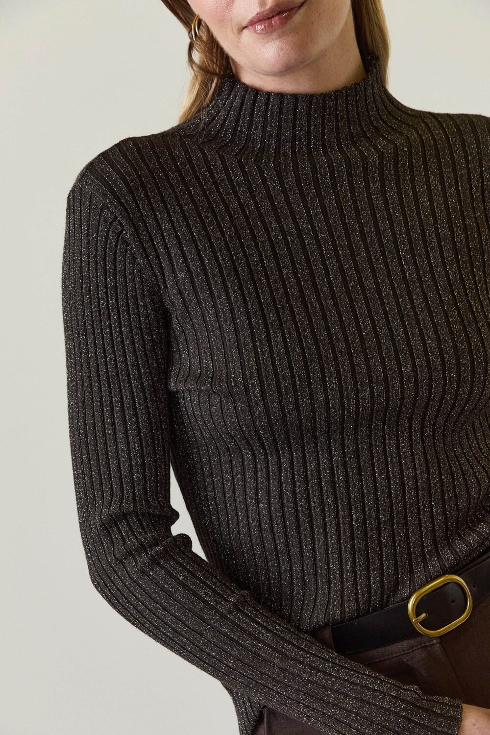 Jersey lurex canalé marrón