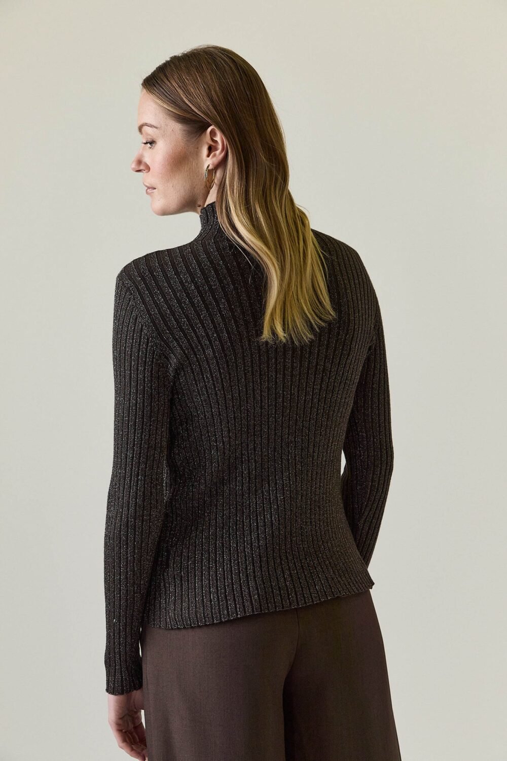 Jersey lurex canalé marrón