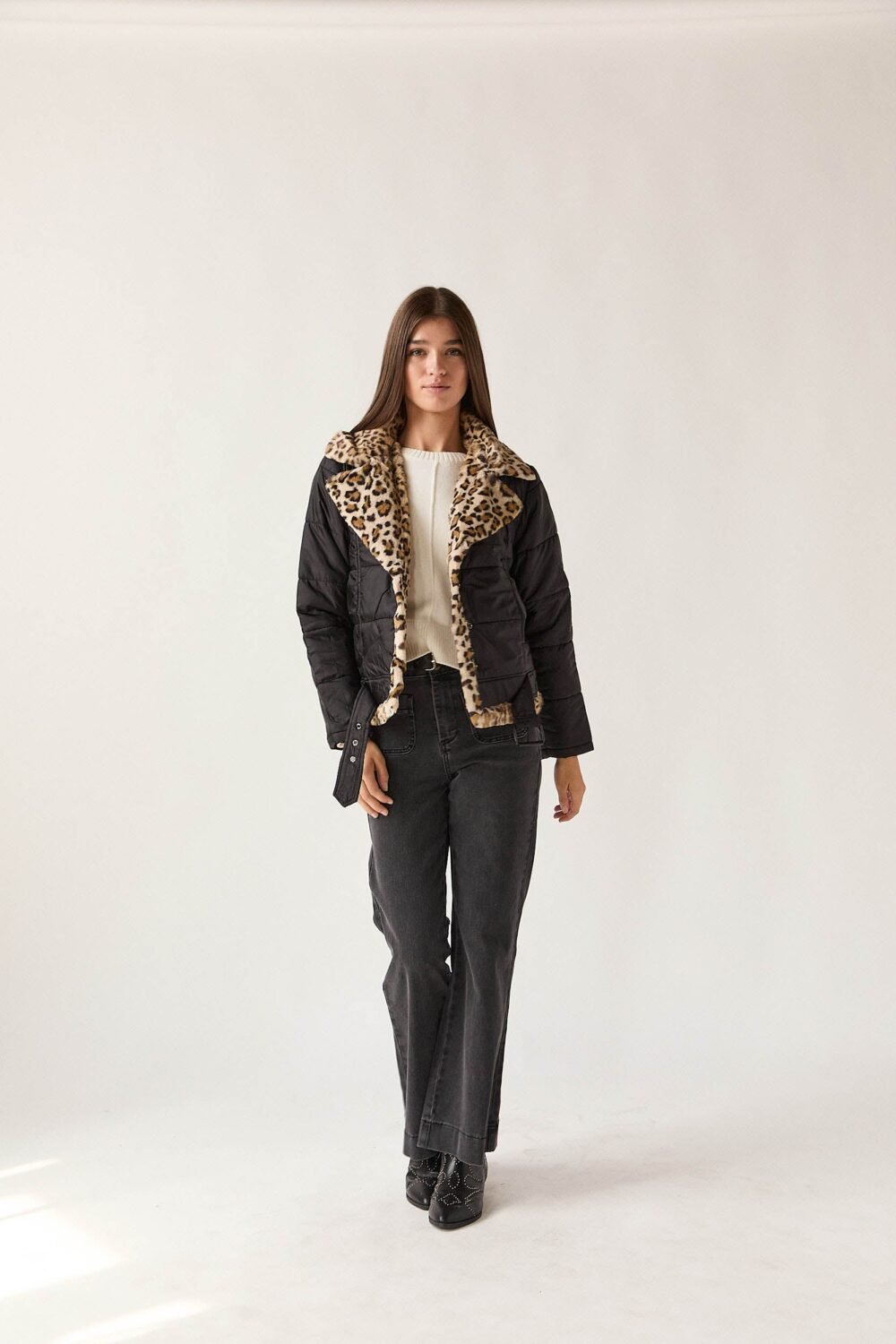 Shelter nylon borreguito animal print negro