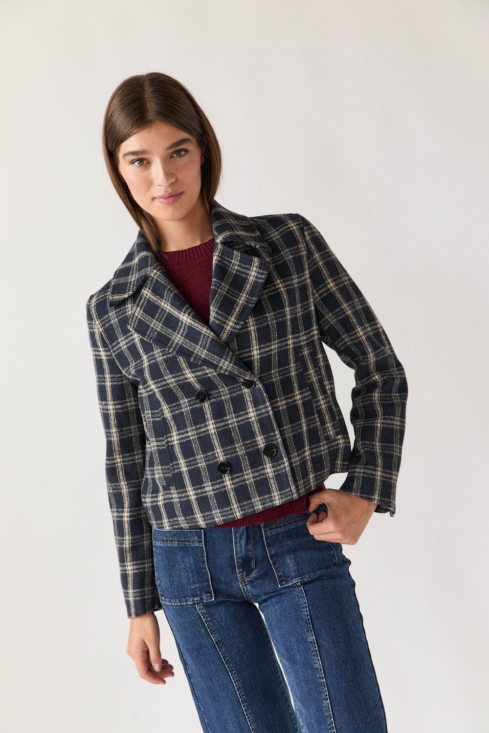 Shelter corto cuadros azul marino