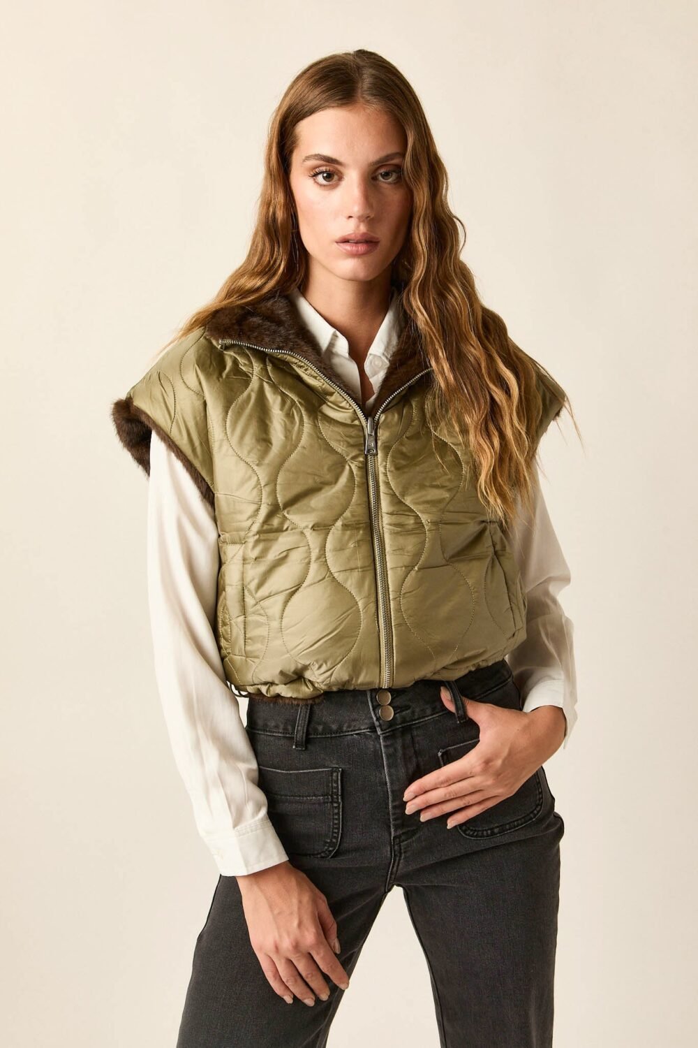 Vest reversible pelo kaki