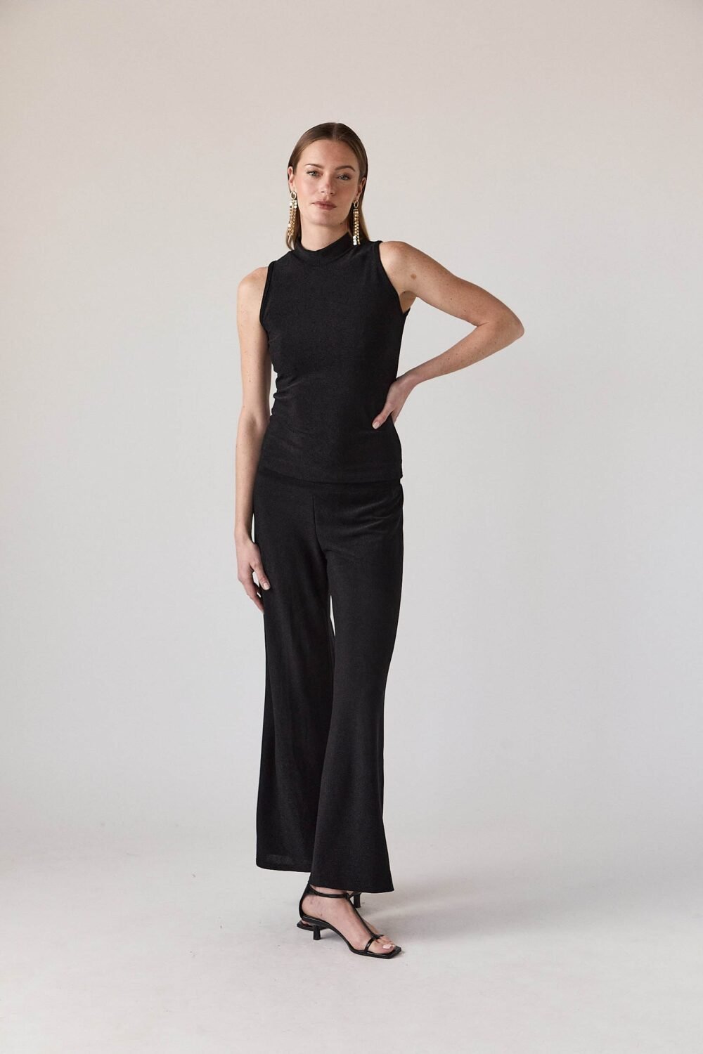 Pantalón recto lurex negro