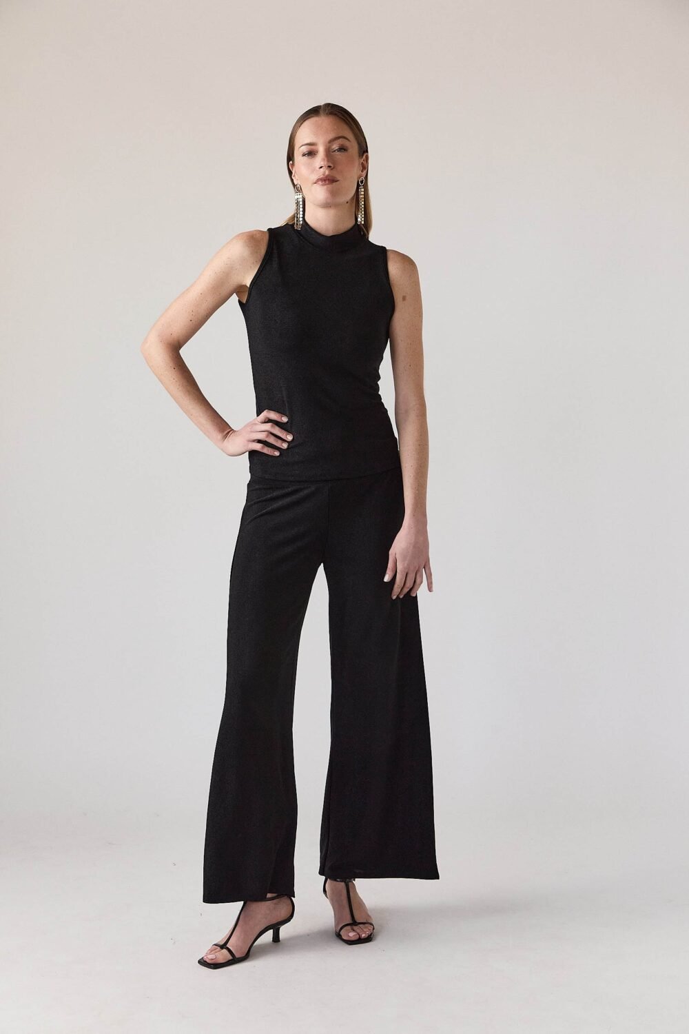 Pantalón recto lurex negro