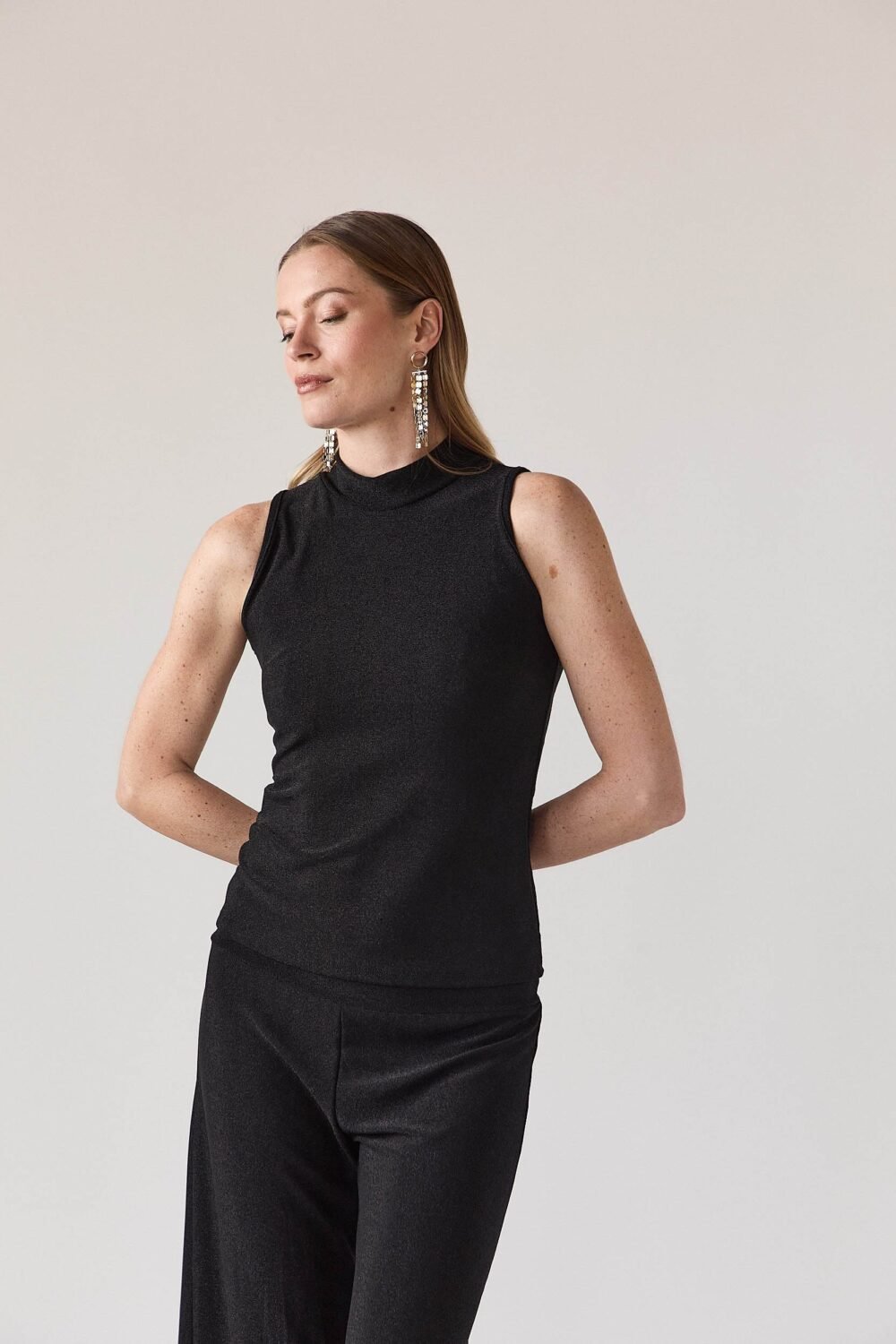 Pantalón recto lurex negro