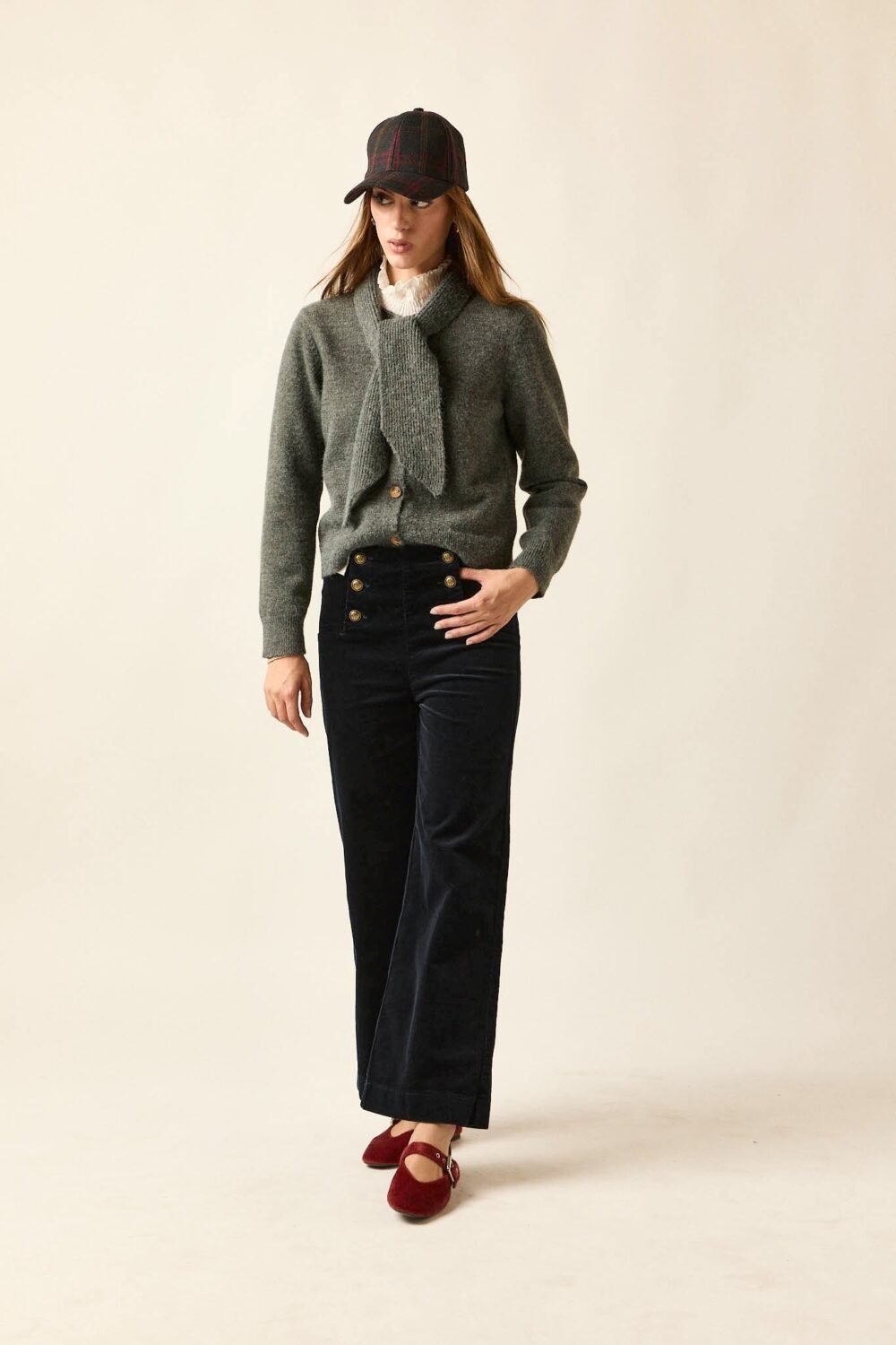 Pantalón pana botones marinero azul marino