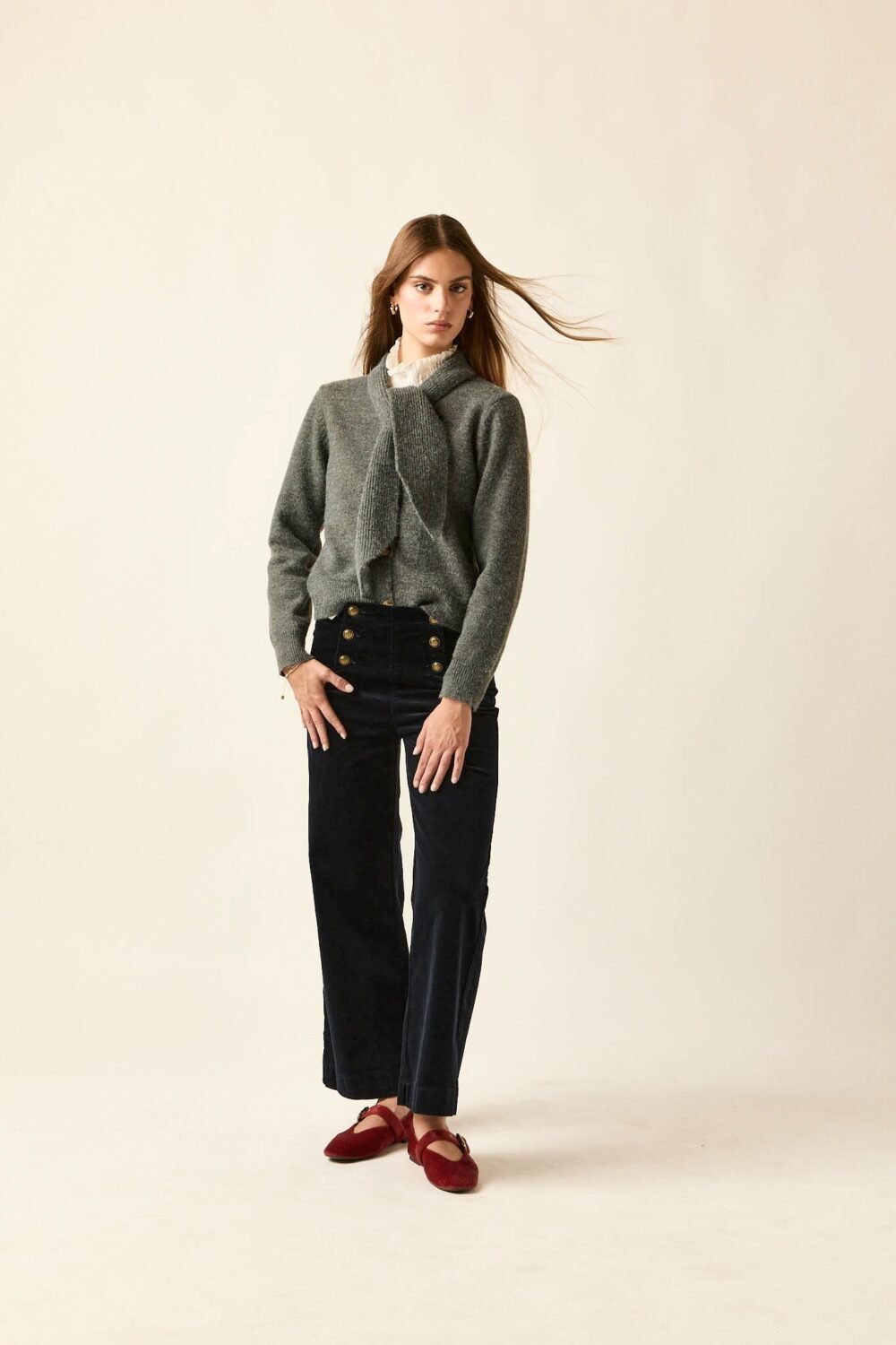 Pantalón pana botones marinero azul marino