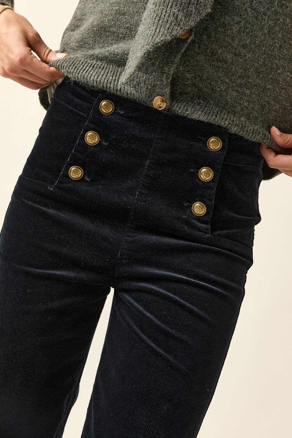 Pantalón pana botones marinero azul marino