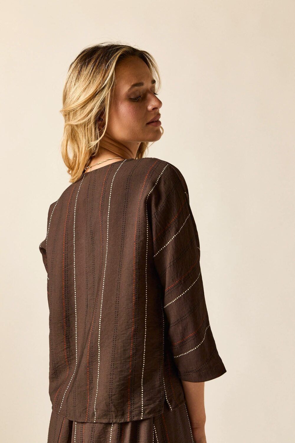 Blusa manga francesa rayas marrón