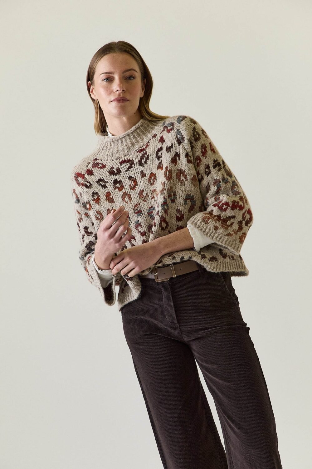 Jersey oversize animal print beige