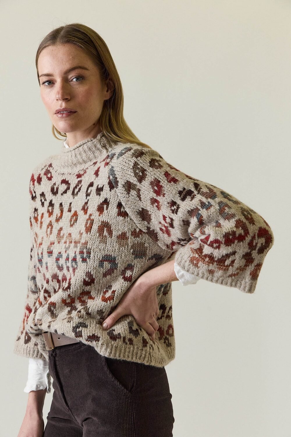 Jersey oversize animal print beige