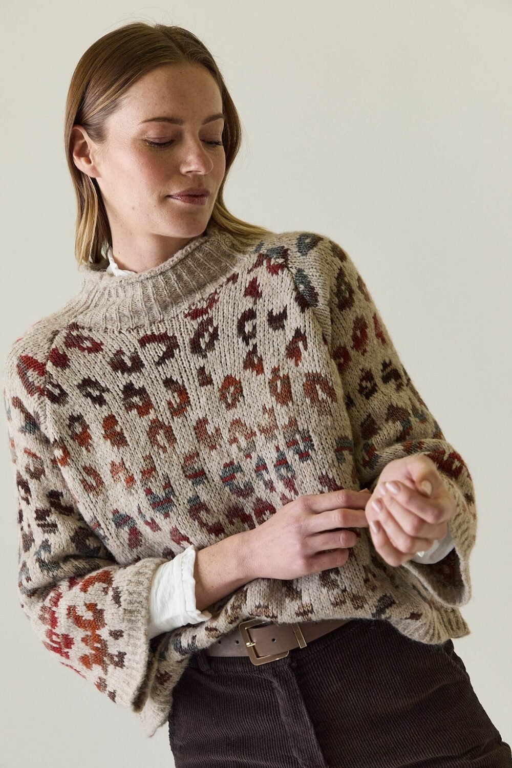 Jersey oversize animal print beige