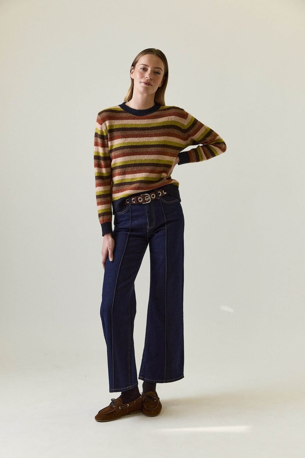 Jersey de rayas cuello contraste azul marino