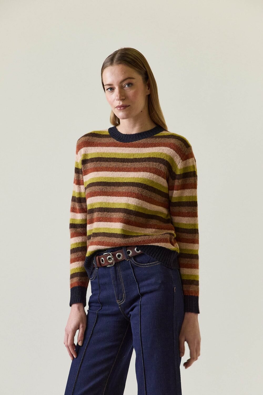 Jersey de rayas cuello contraste azul marino