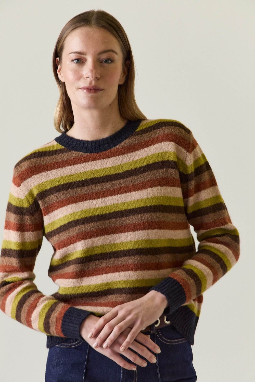 Jersey de rayas cuello contraste azul marino