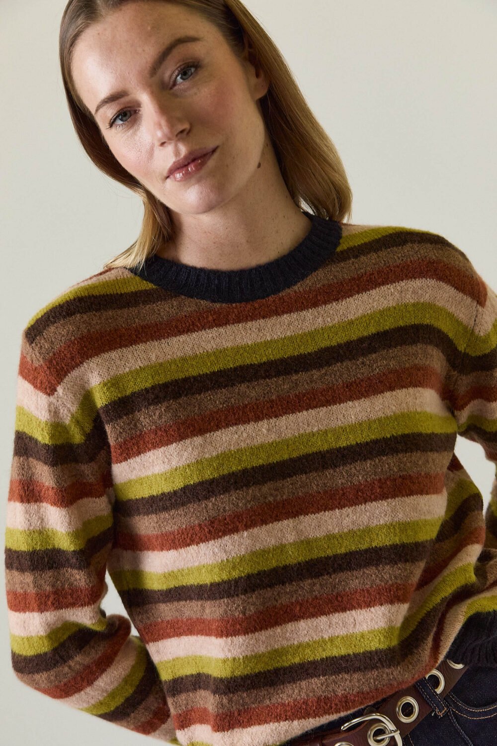 Jersey de rayas cuello contraste azul marino