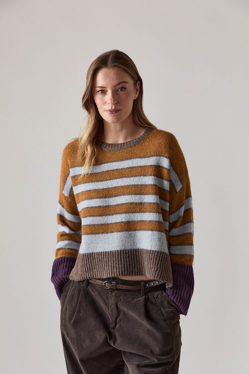 Jersey de rayas con puños contraste topo